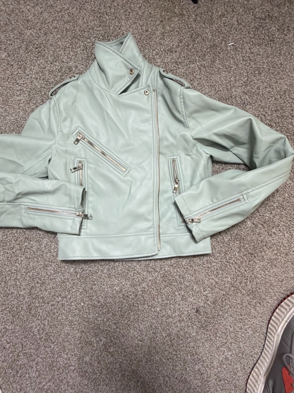 Zara Mint Green Faux Leather Moto Jacket